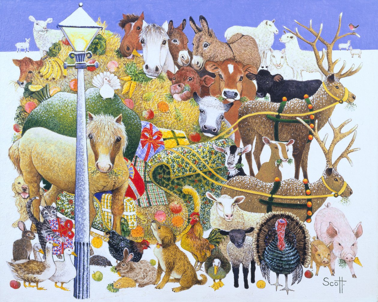 Una festa di Natale (olio su tela) da Pat Scott