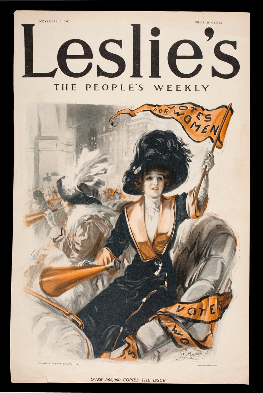Voti per le donne, copertina di Leslies The Peoples Weekly, 7 novembre 1912 da Patrick J. Monahan