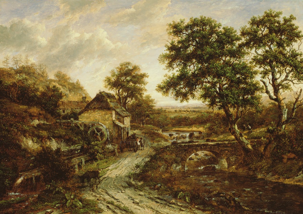 Mulino a pietra in un paesaggio con cascata, 1831 da Patrick Nasmyth