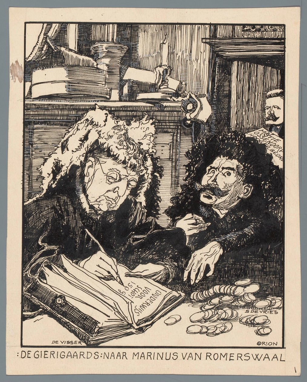 I ministri De Visser e Simon de Vries come esattori delle tasse da Patricq Kroon (signed by artist)