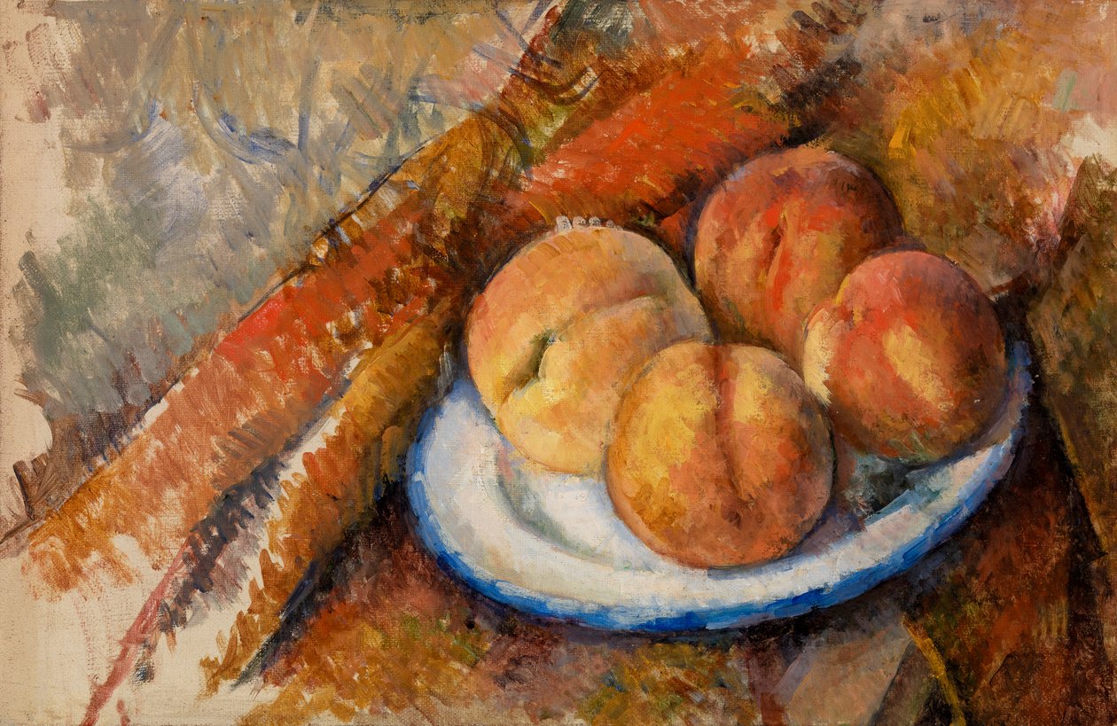 Quattro pesche su un piatto da Paul Cézanne