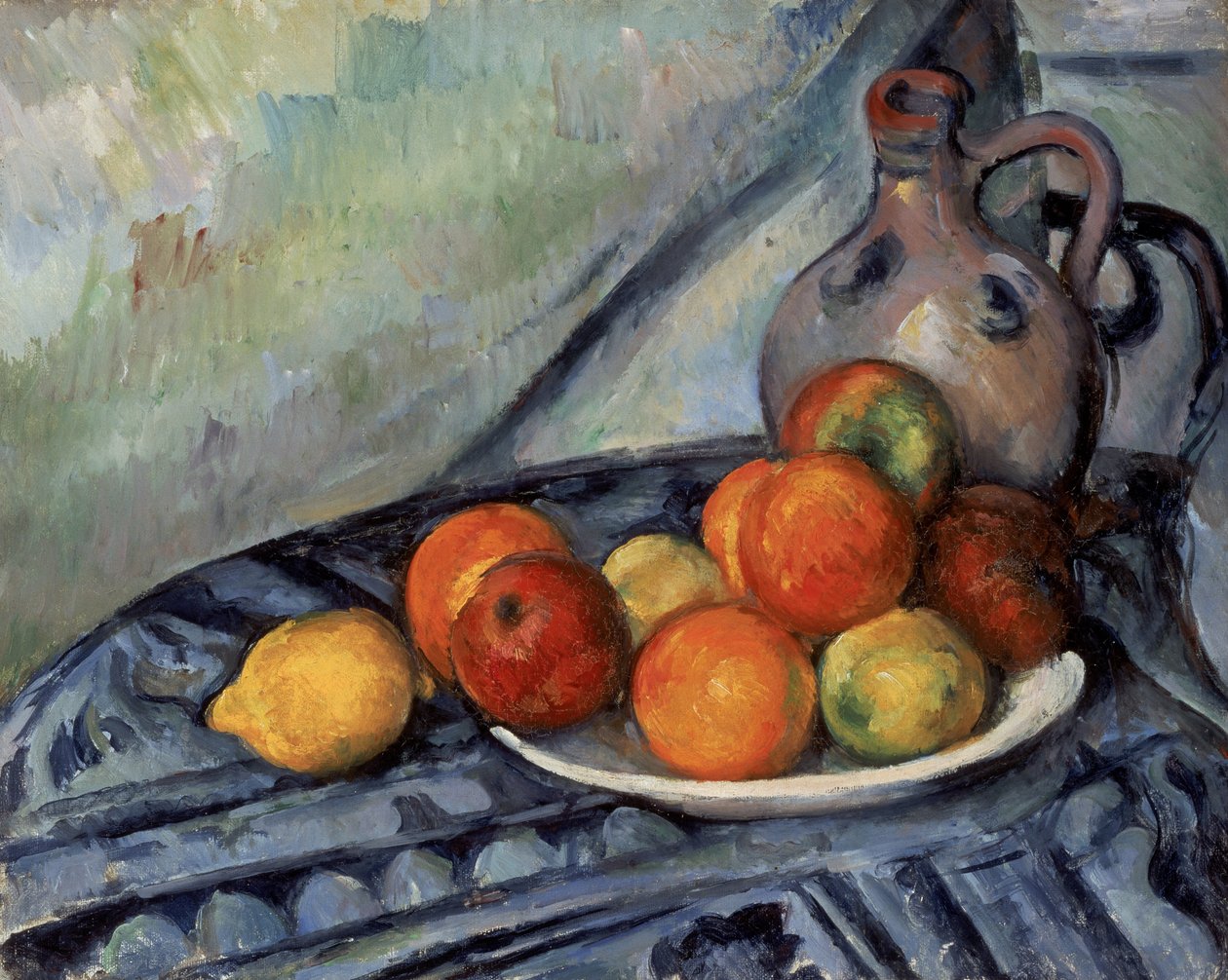 Frutta e una brocca su un tavolo da Paul Cézanne