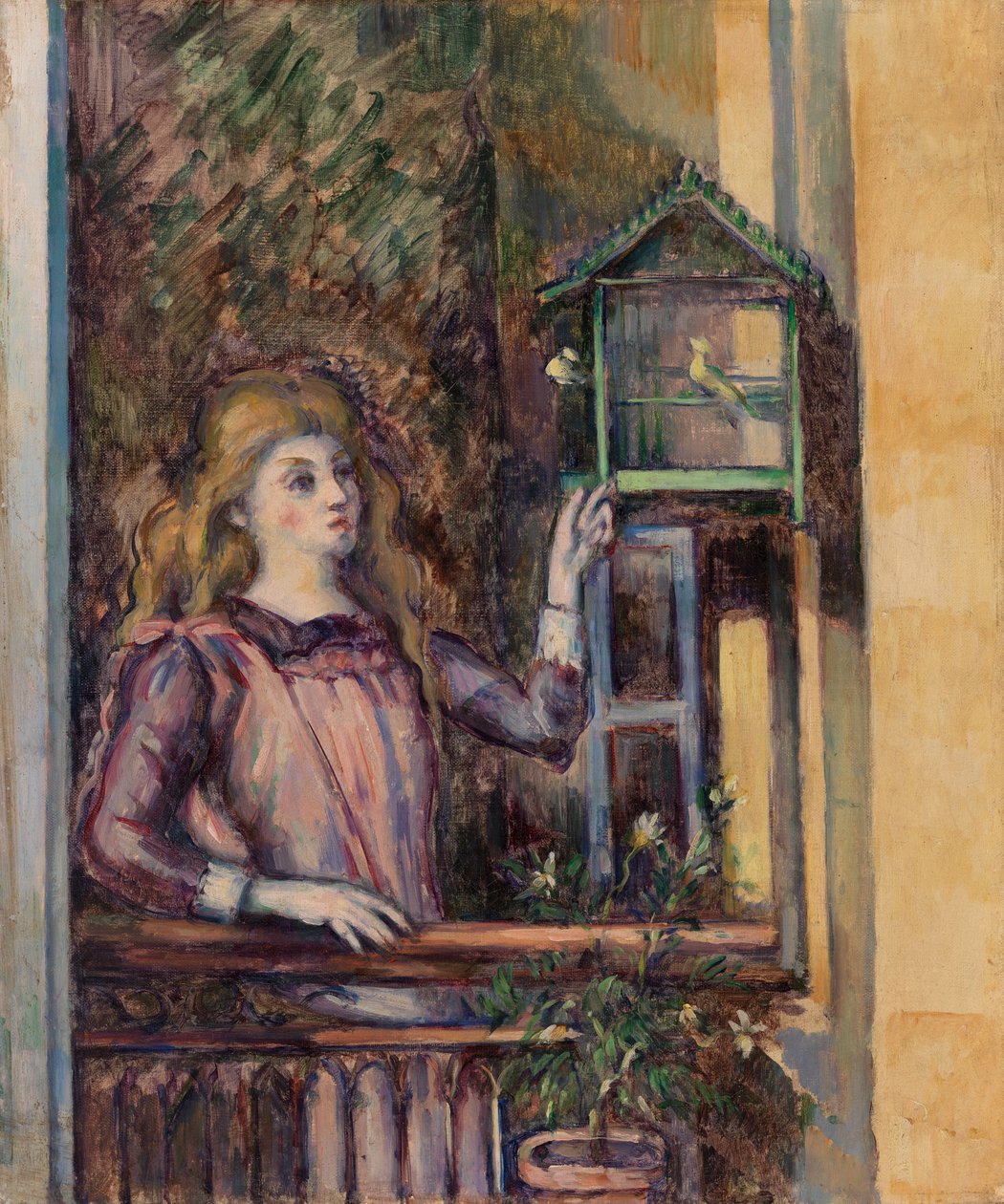 Ragazza con gabbia per uccelli, c.1888 da Paul Cézanne