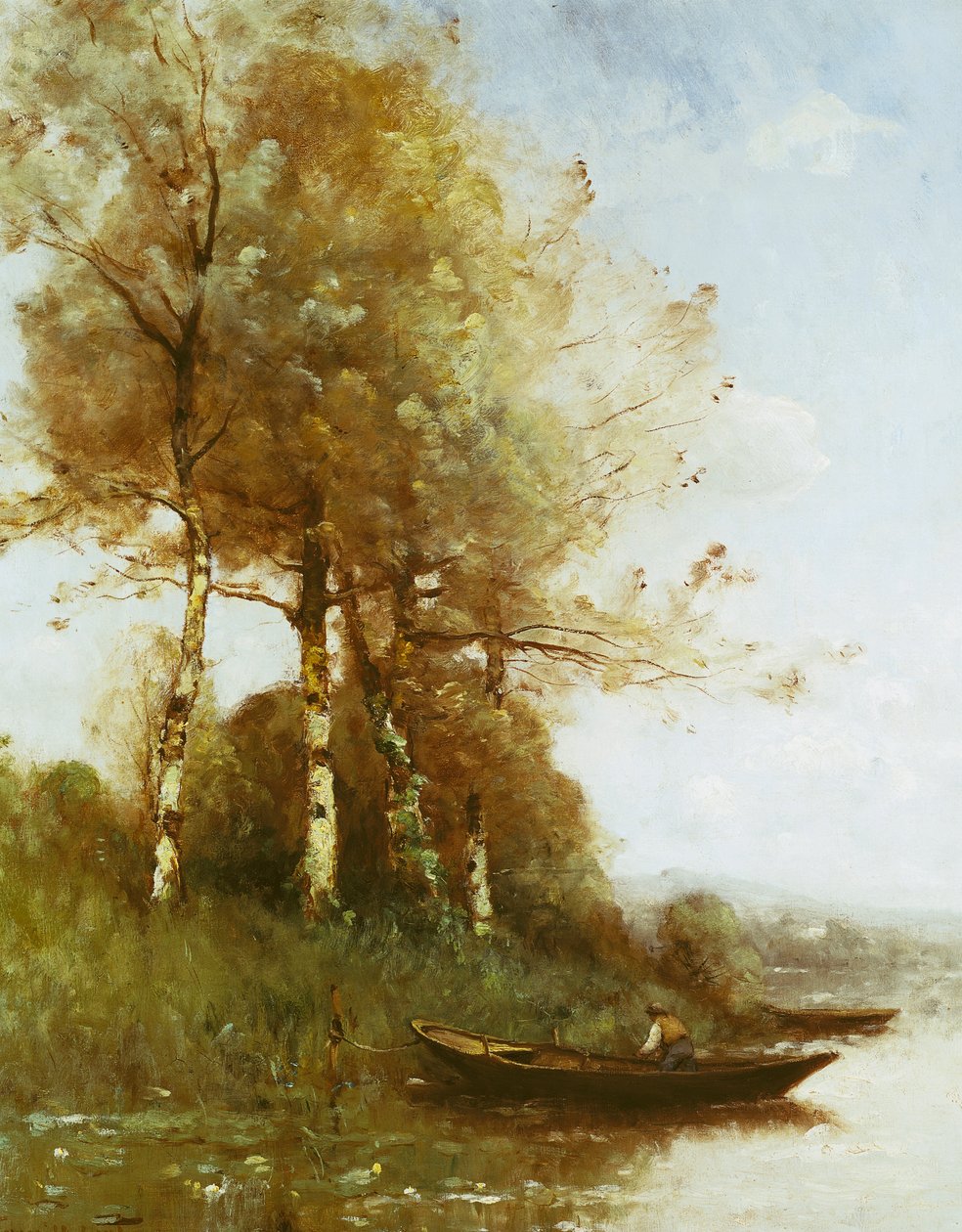 Effetto mattutino, betulle argentate e un fiume da Paul Desire Trouillebert