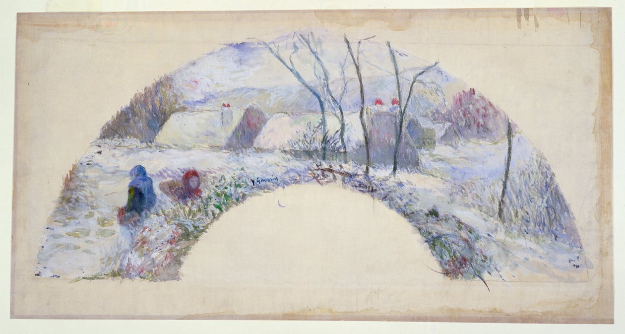 Giardino sotto la neve, disegno per un ventaglio, c.1885 da Paul Gauguin