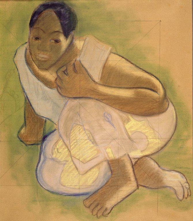 Ragazza tahitiana accovacciata da Paul Gauguin