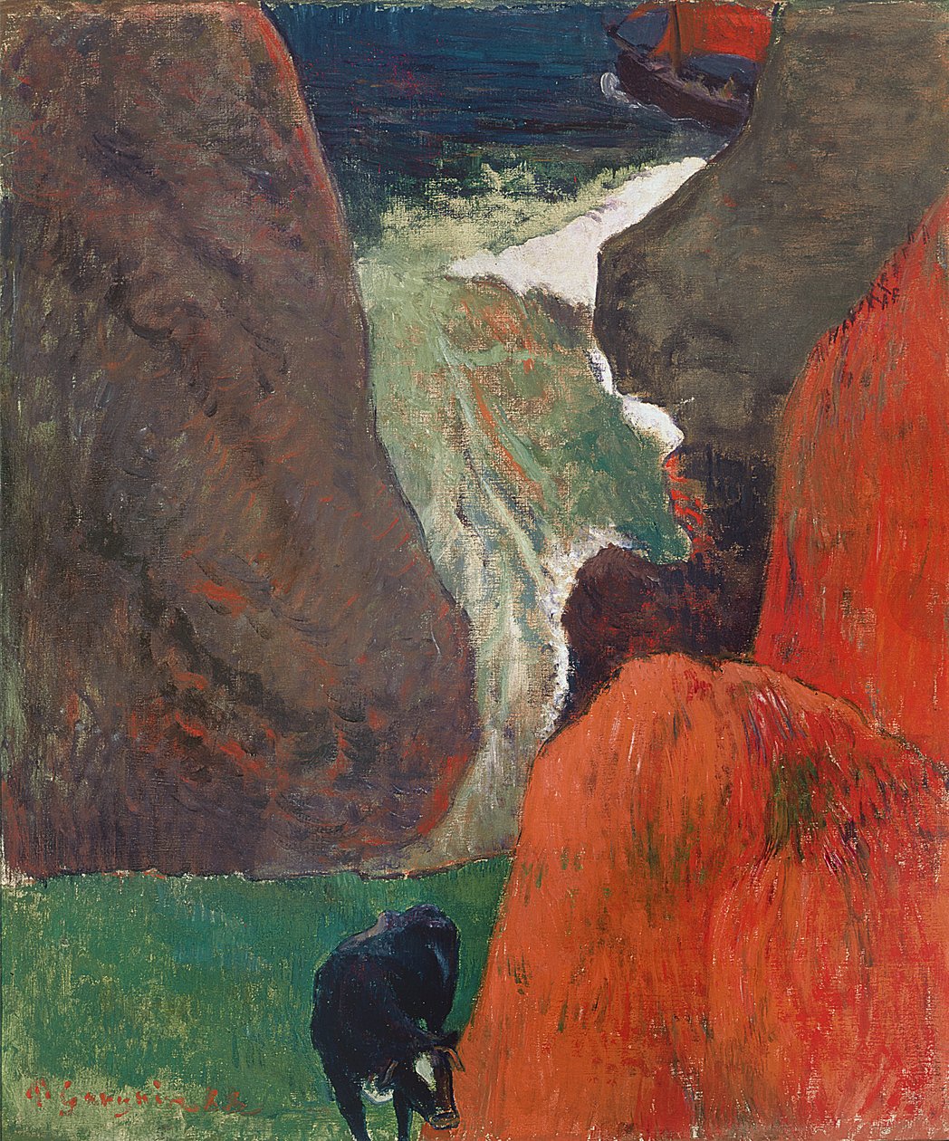 Paesaggio marino con mucca. Al bordo della scogliera, 1888 da Paul Gauguin