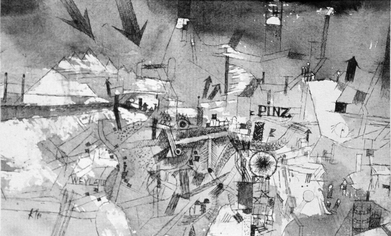 Vista della città di Pinz gravemente minacciata da Paul Klee