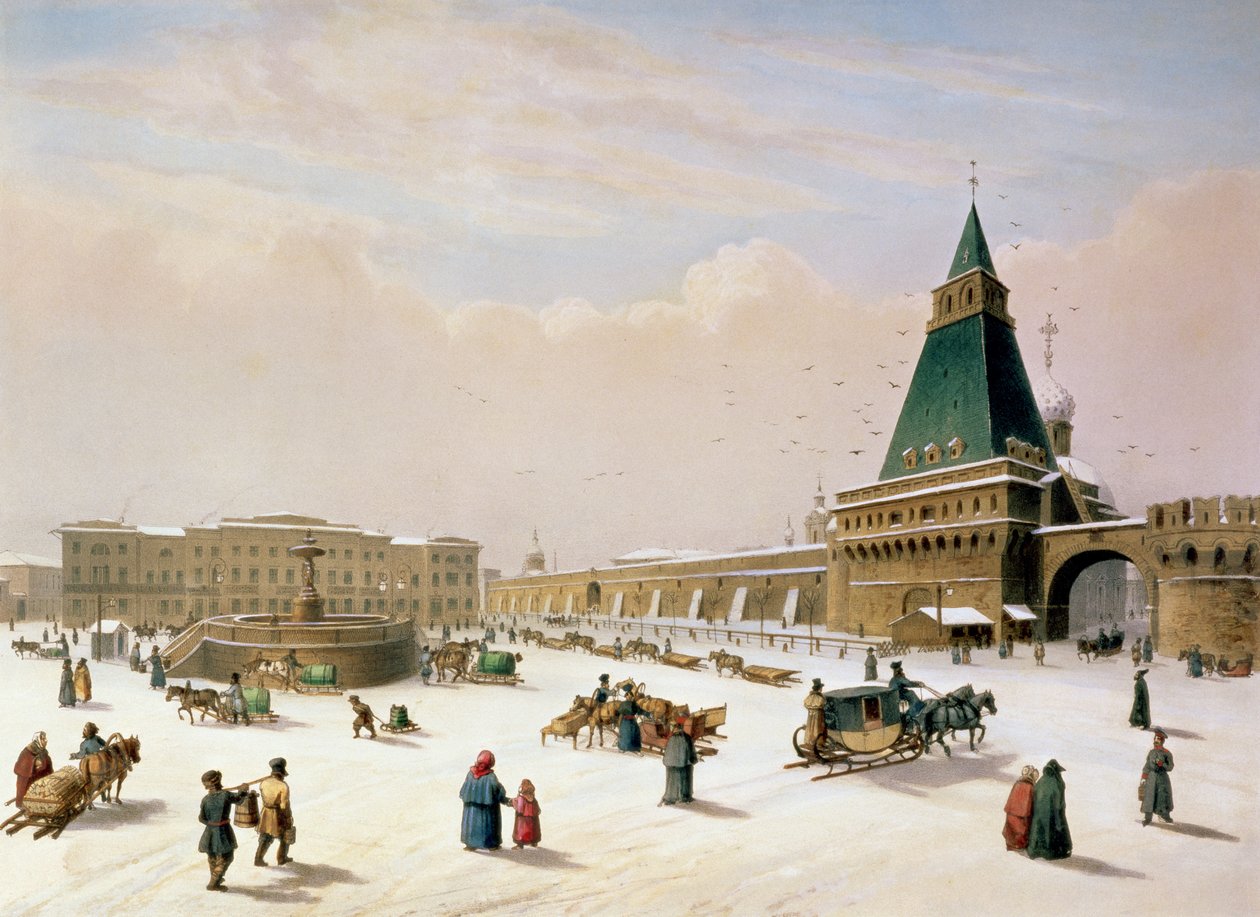 Piazza Lubyanka a Mosca, stampata da Louis-Pierre-Alphonse Bichebois (1801-50), 1830 da Paul Marie Roussel