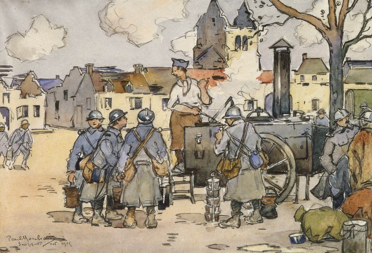 Cecchini francesi in una cucina da campo, Marna, ottobre 1915 da Paul Morchain