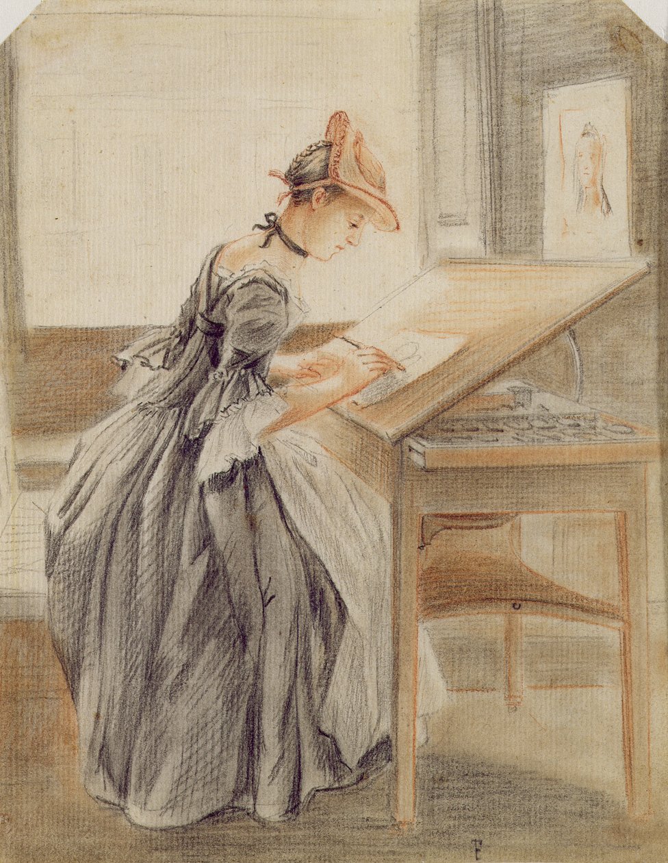 Una signora che copia a un tavolo da disegno, c.1760-70 da Paul Sandby