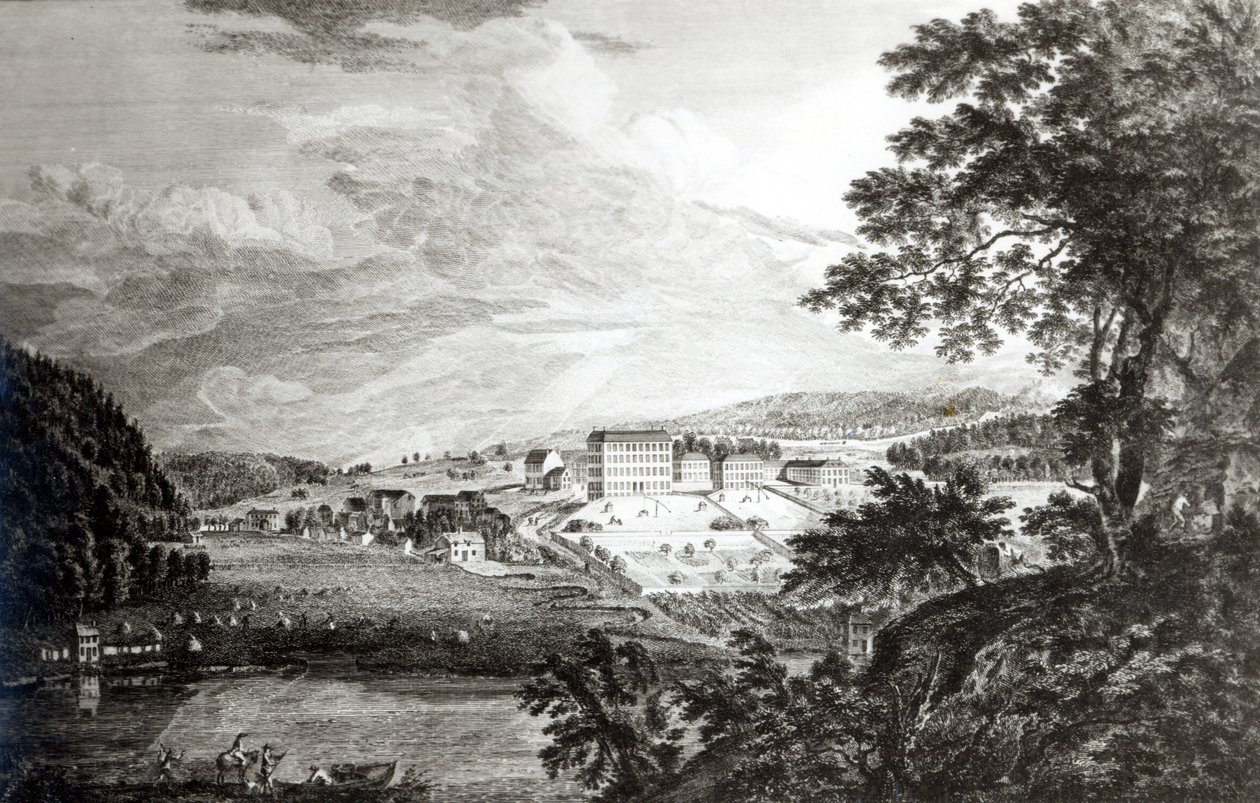 Veduta di Bethlem, il grande insediamento moravo nella provincia della Pennsylvania da 