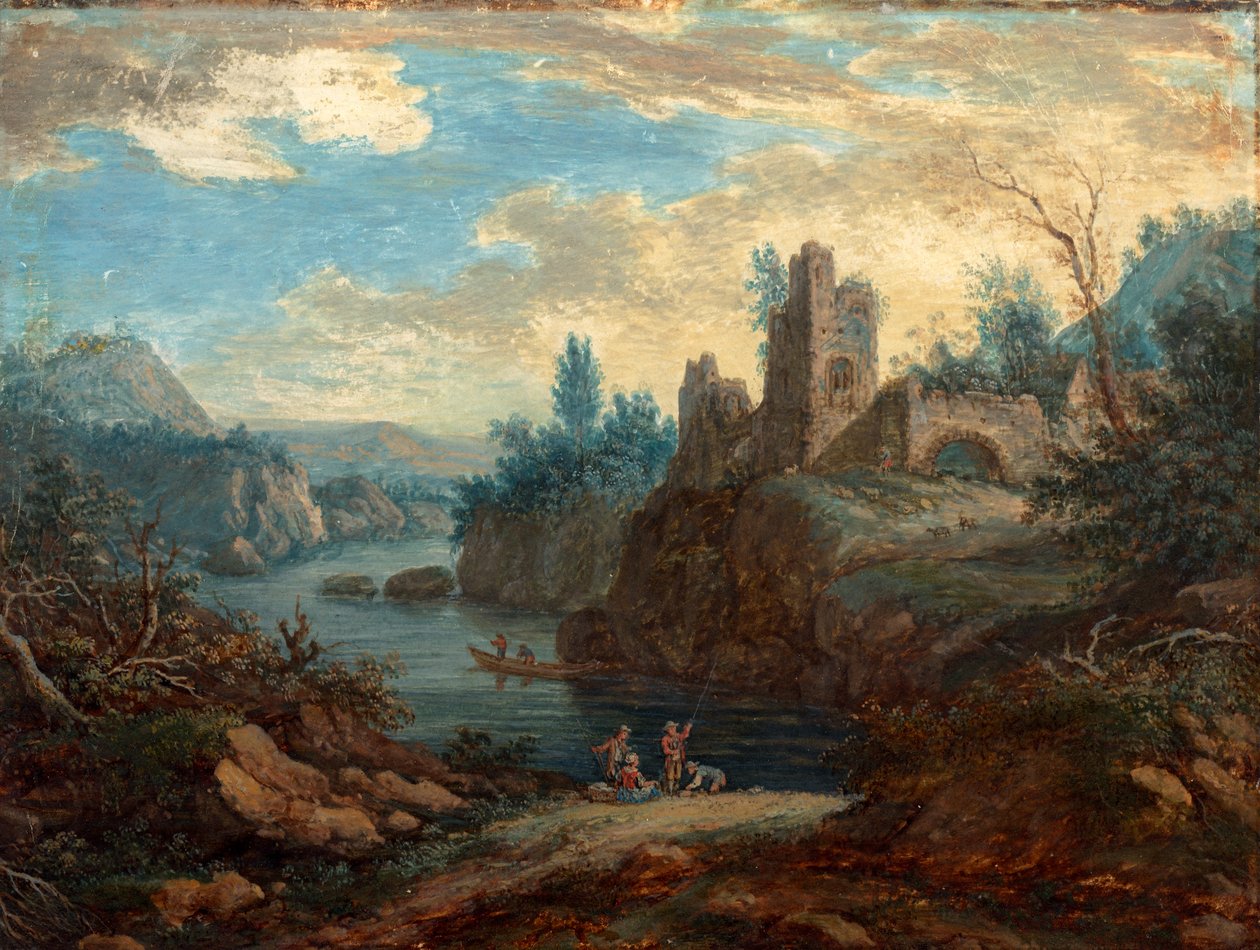Paesaggio con rovine e pescatori da Paul Sandby