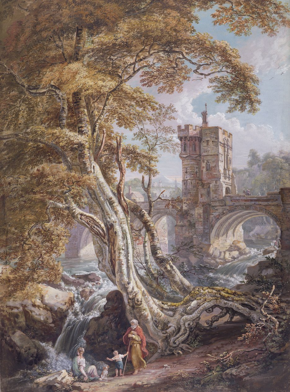 Vista del Vecchio Ponte Gallese, Shrewsbury, c.1770 da Paul Sandby