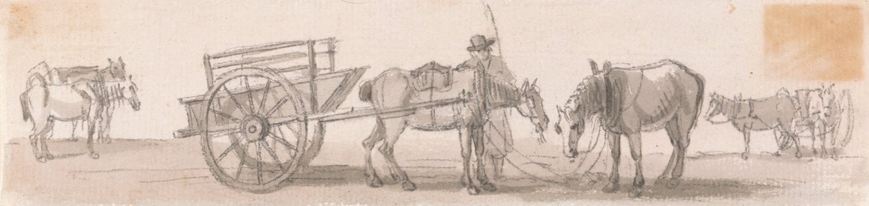Carro ribaltabile a due ruote con cavalli da Paul Sandby