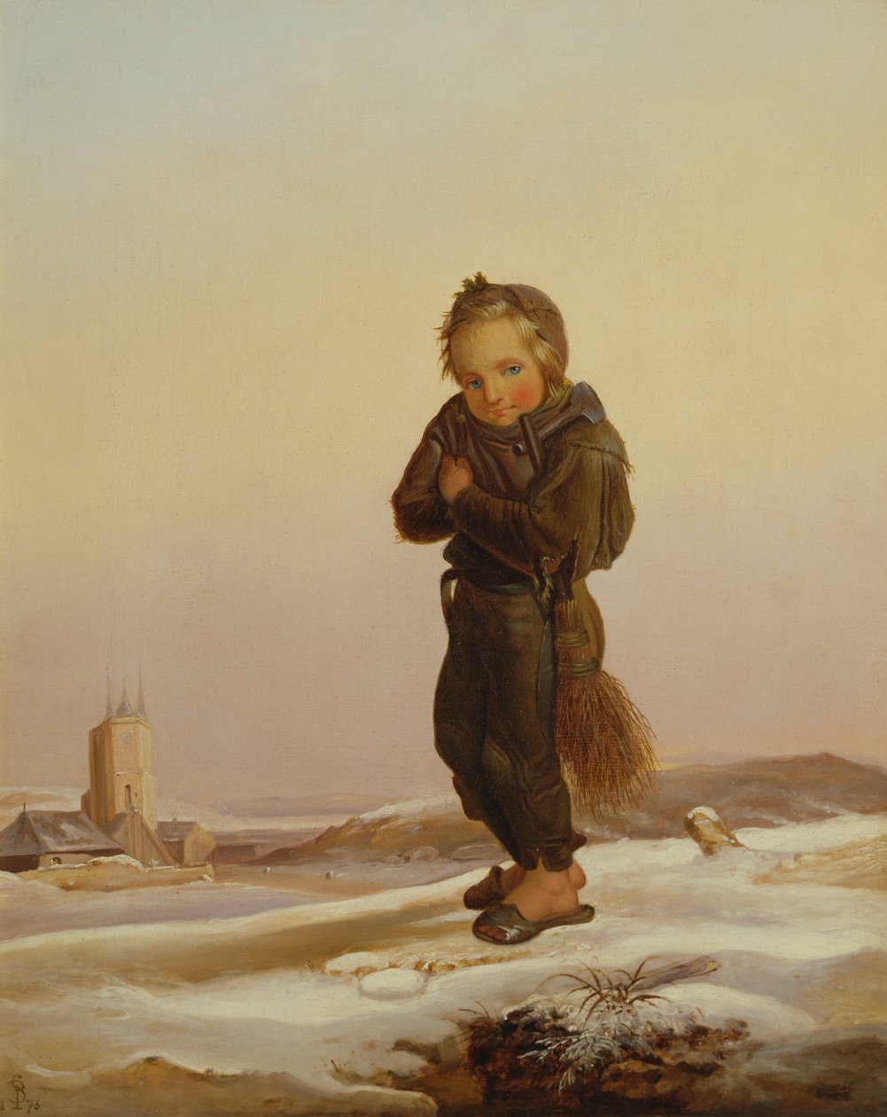 Bambino spazzacamino nella neve, 1876 da Paul Seignac