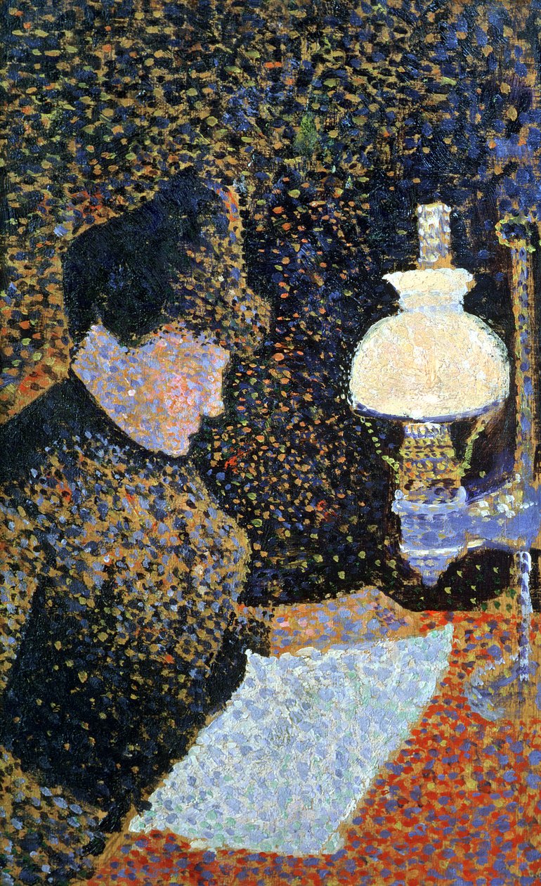 Donna vicino a una lampada, 1890 da Paul Signac