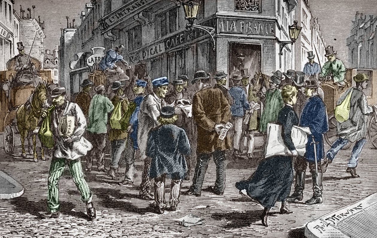 Veduta di Rue du Croissant a Parigi, sede di molti giornali da Paul (after) Merwart