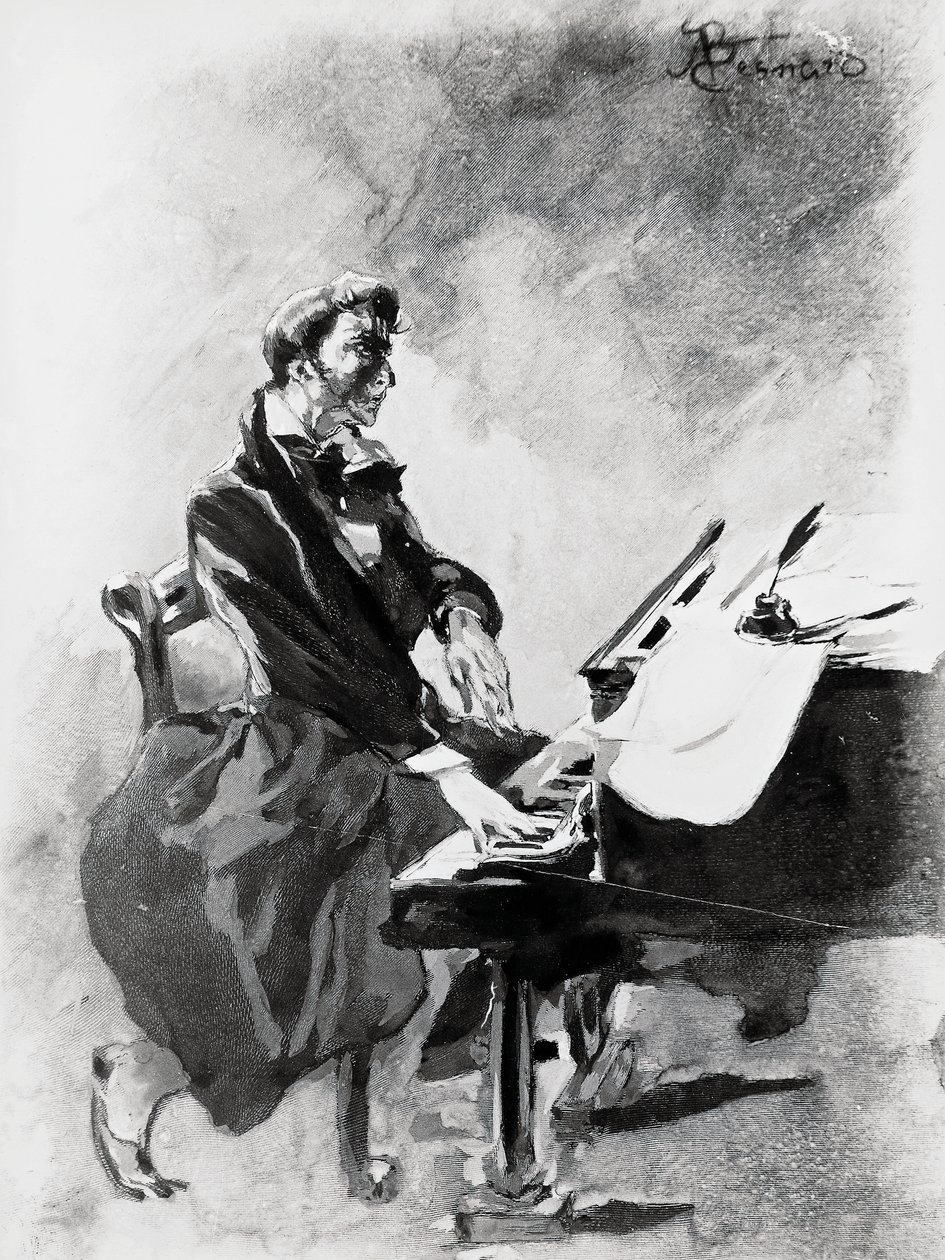 Il compositore e pianista Frederic Chopin che suona il pianoforte da Paul Albert Besnard