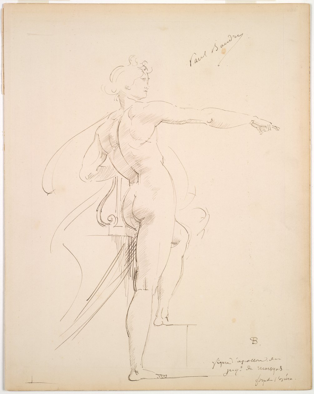Studio di Apollo per Marsia recto, Profilo di volto verso, fine 1860s da Paul Baudry
