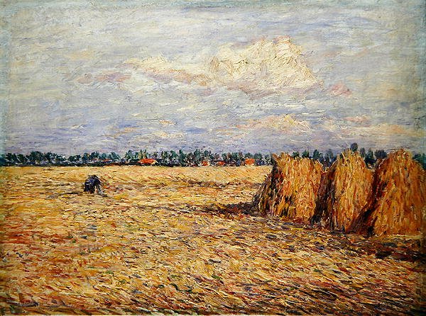 Paesaggio piatto con campo di grano mietuto (olio su tela) da Paul Baum