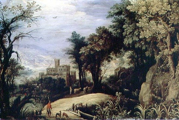 Paesaggio con cacciatori da Paul Brill or Bril