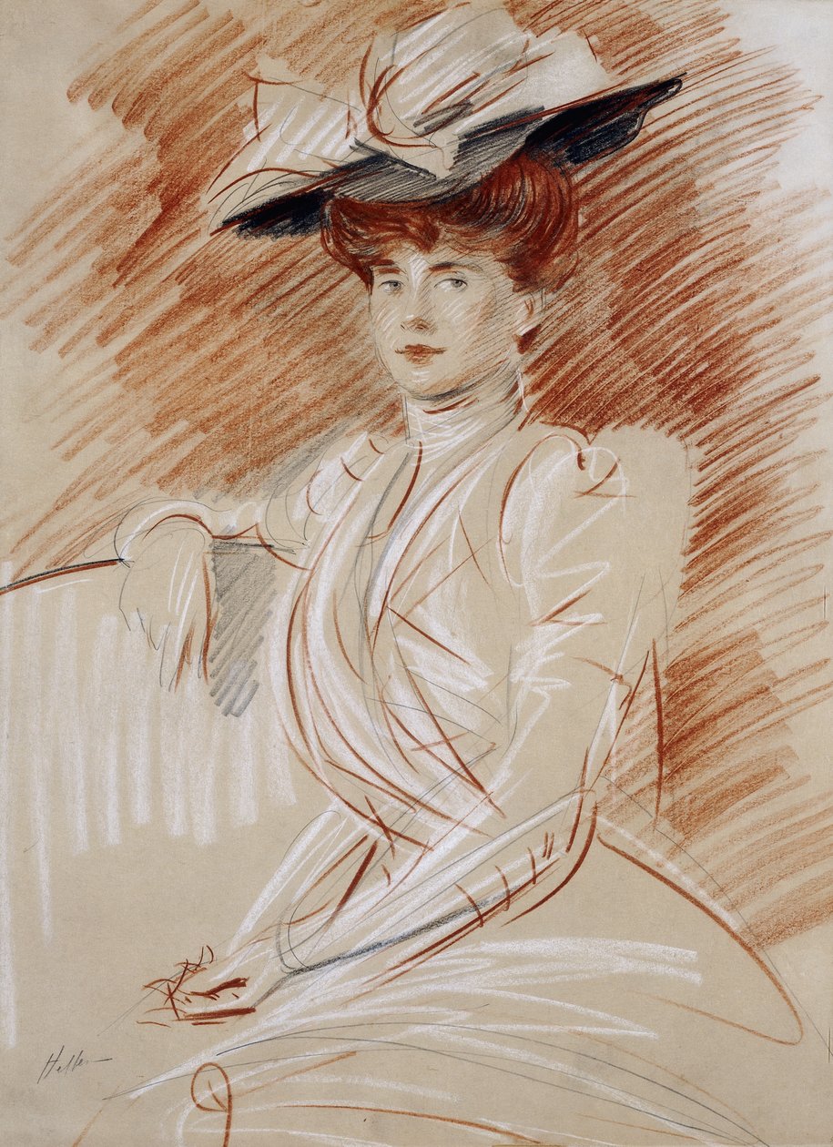 Madame Helleu con cappello da Paul Cesar Helleu