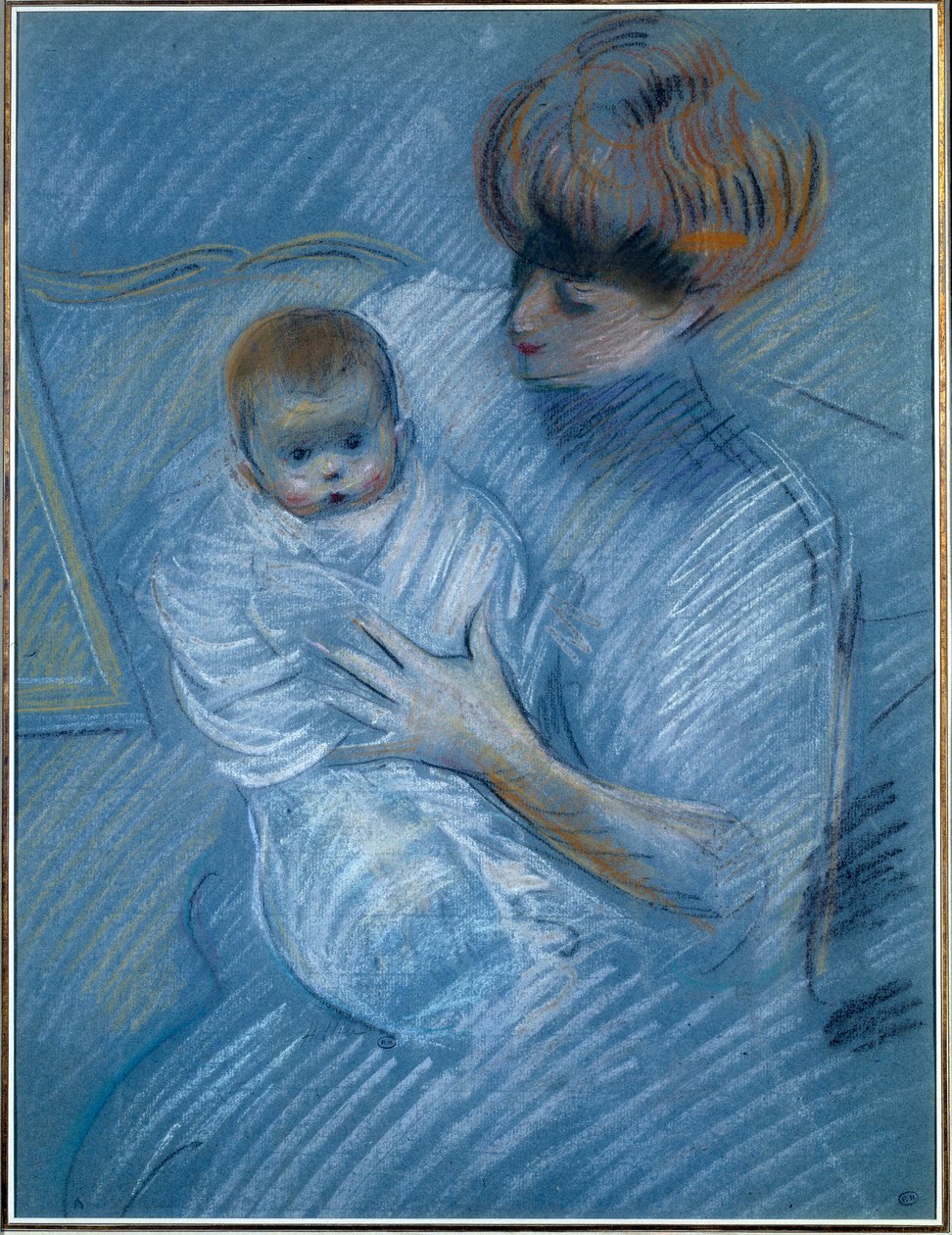 Maternità. Disegno di Paul Helleu (1859-1927), XX secolo. Ritratto di una madre con il suo bambino. Bayonne, Museo Bonnat da Paul Cesar Helleu