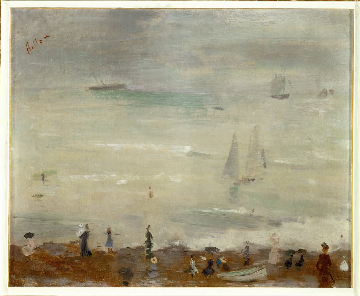 Sulla spiaggia, Dieppe, impressione, mare grigio (olio su tela) da Paul Cesar Helleu