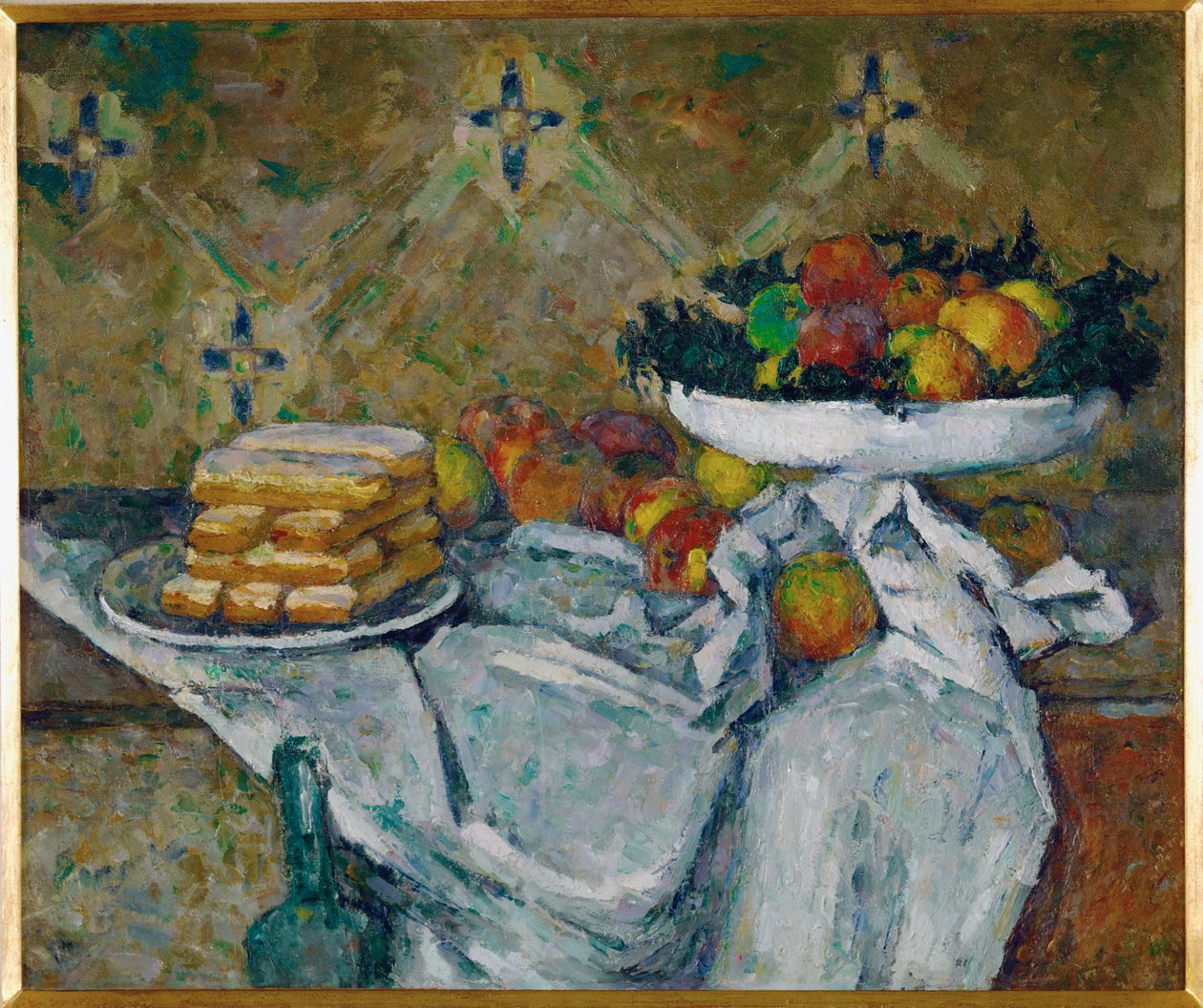 Compotier e piatto di biscotti (pittura su tela) da Paul Cezanne