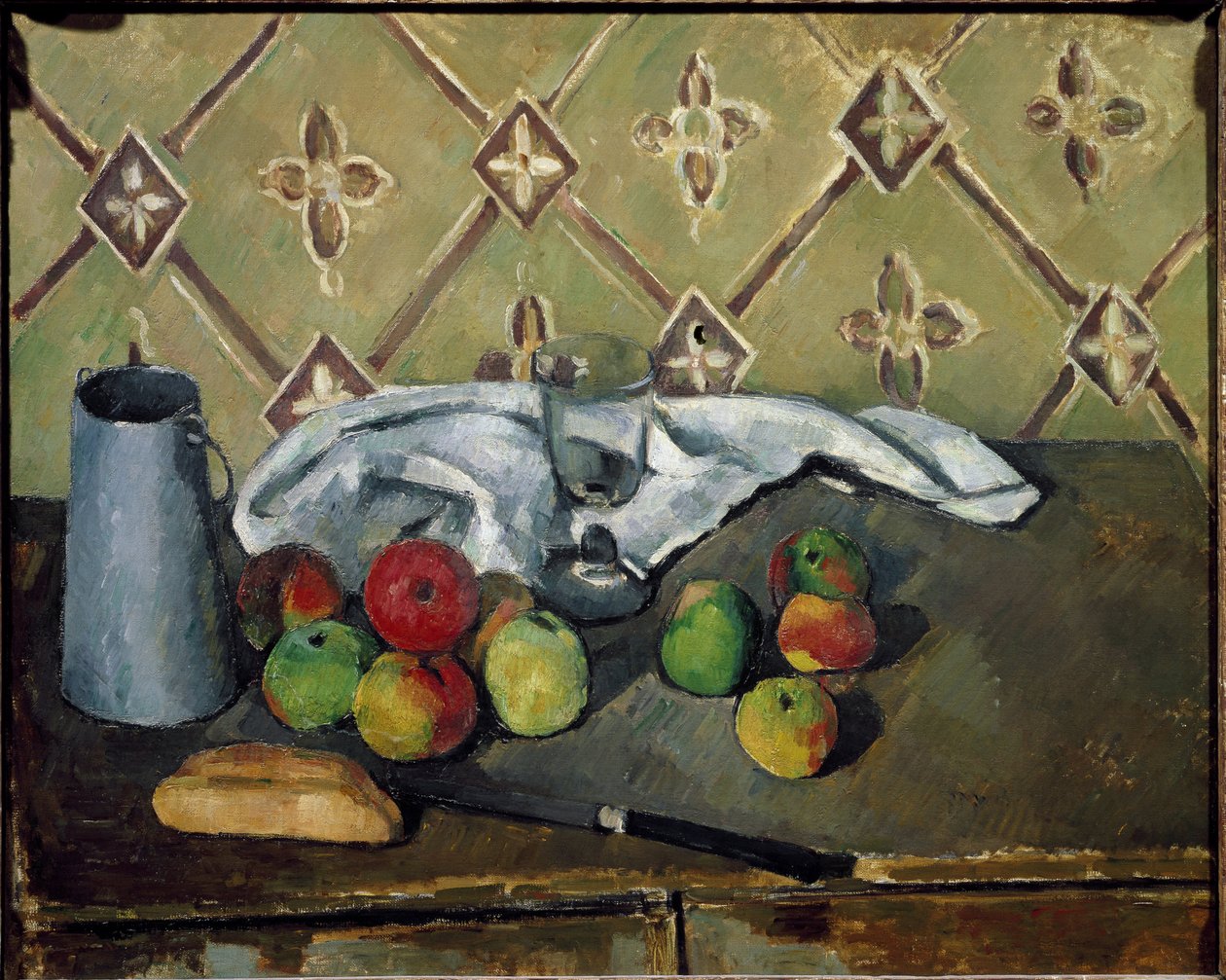 Frutta, tovagliolo e scatola di latte da Paul Cézanne