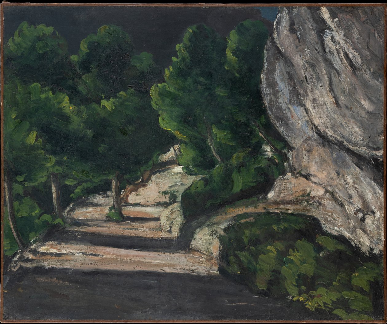 Paesaggio. Strada con alberi nelle montagne rocciose da Paul Cézanne