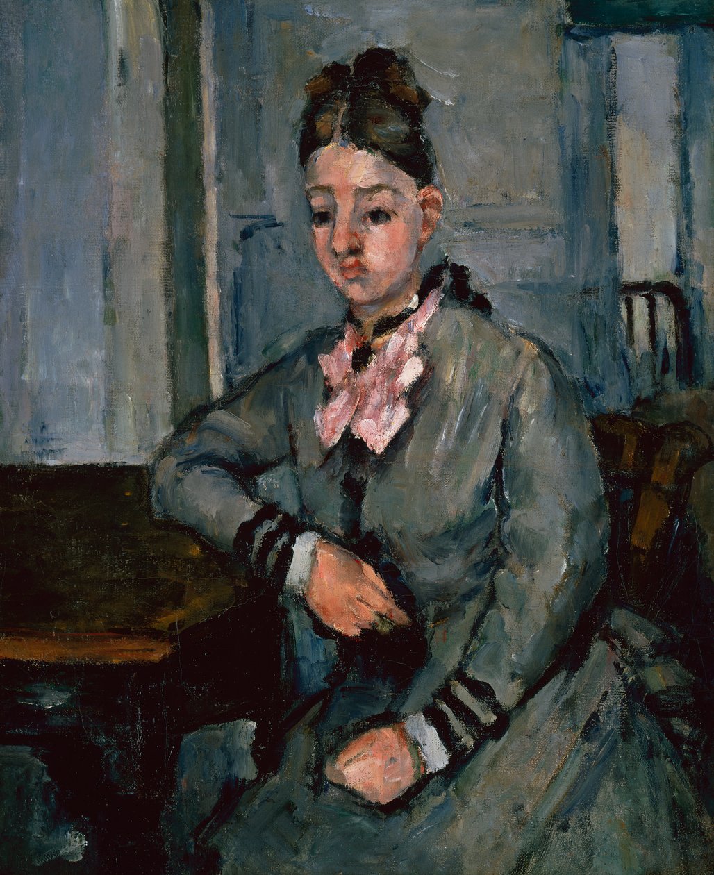 Madame Cézanne appoggiata a un tavolo, c.1873 da Paul Cézanne