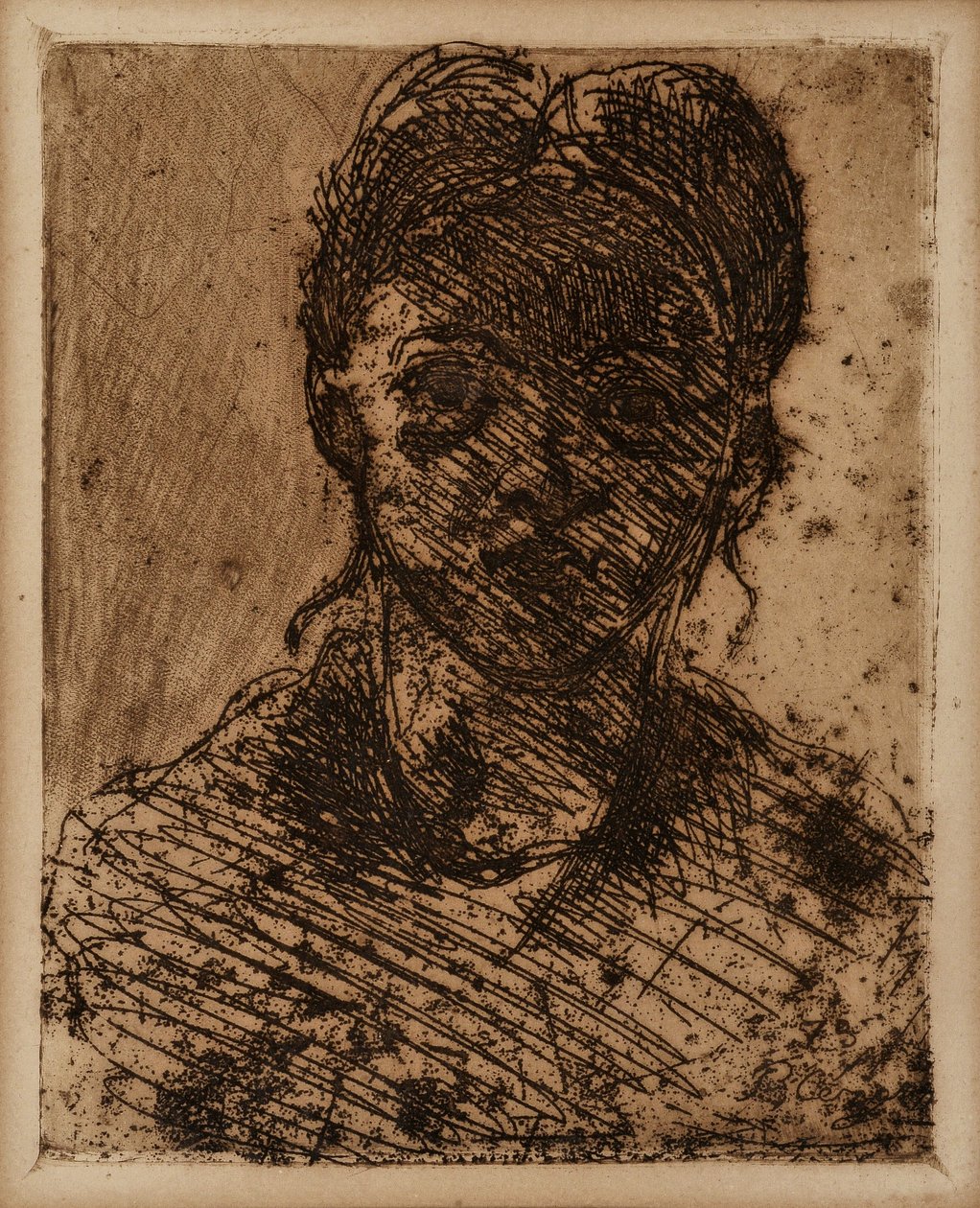 Testa di fanciulla. Incisione di Paul Cezanne (1839-1906). Acquaforte. Dim: 32,5x25cm. Musee Granet, Aix En Provence. da Paul Cézanne