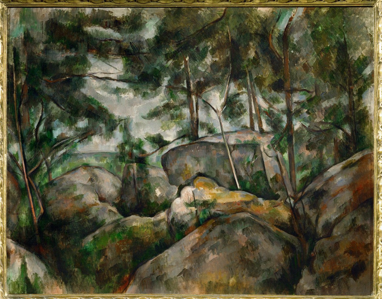 Rocce nella foresta (pittura su tela) da Paul Cezanne