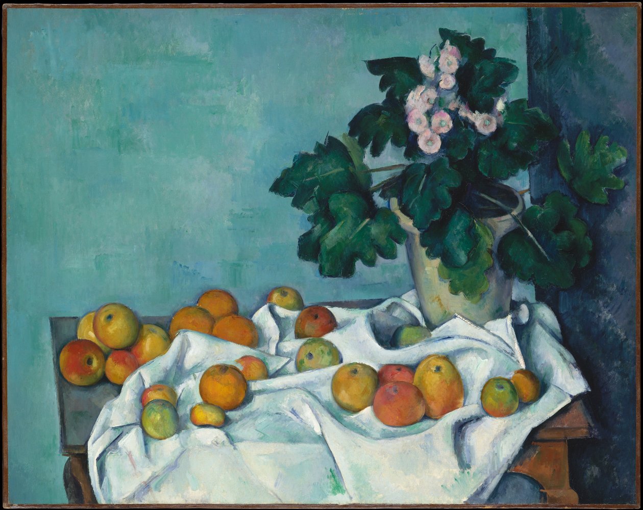 Natura morta con mele e un vaso di primule da Paul Cézanne