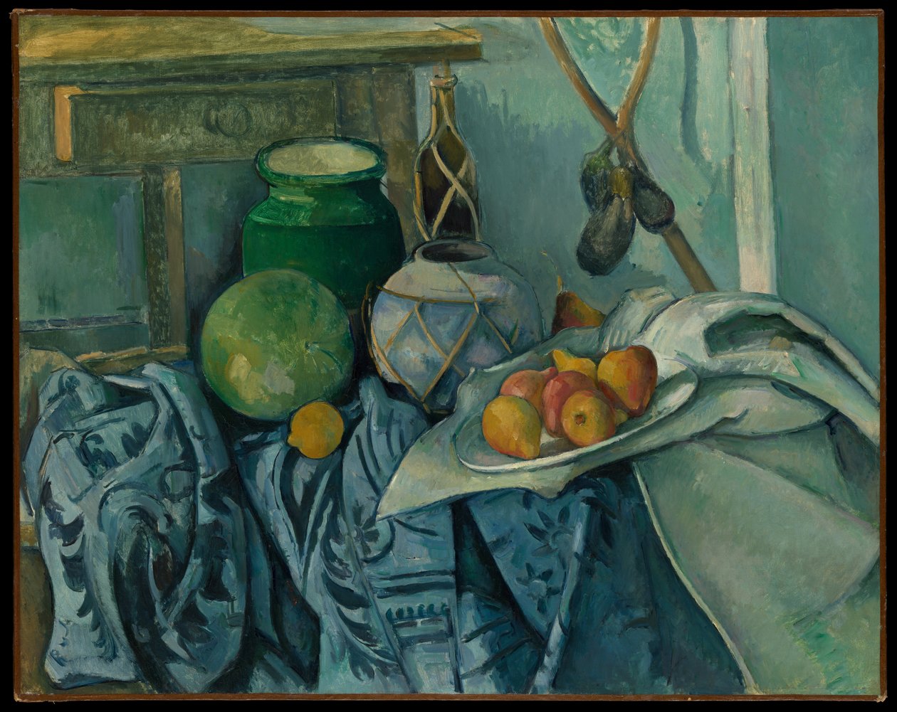 Natura morta con un barattolo di zenzero e delle melanzane da Paul Cézanne