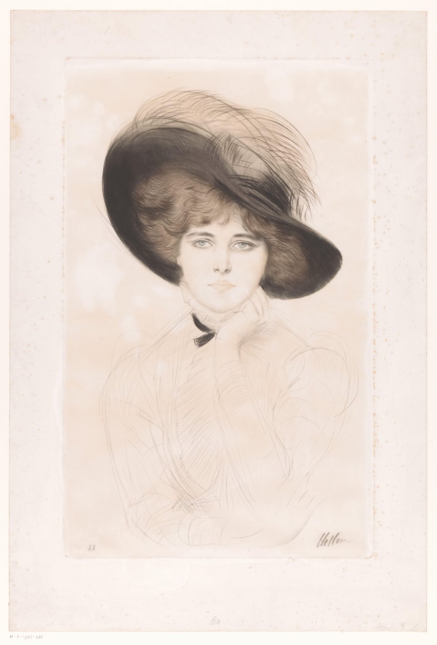 Ritratto di una donna sconosciuta con cappello da Paul César Helleu (signed by artist)