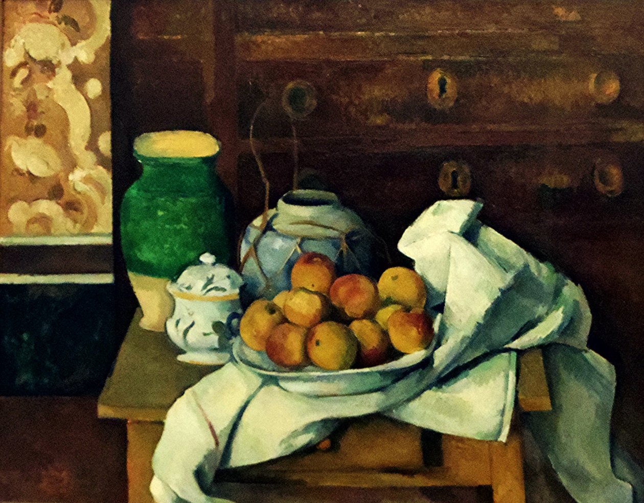 Francese:  Nature morte à la commode Natura morta con cassettone da Paul Cézanne