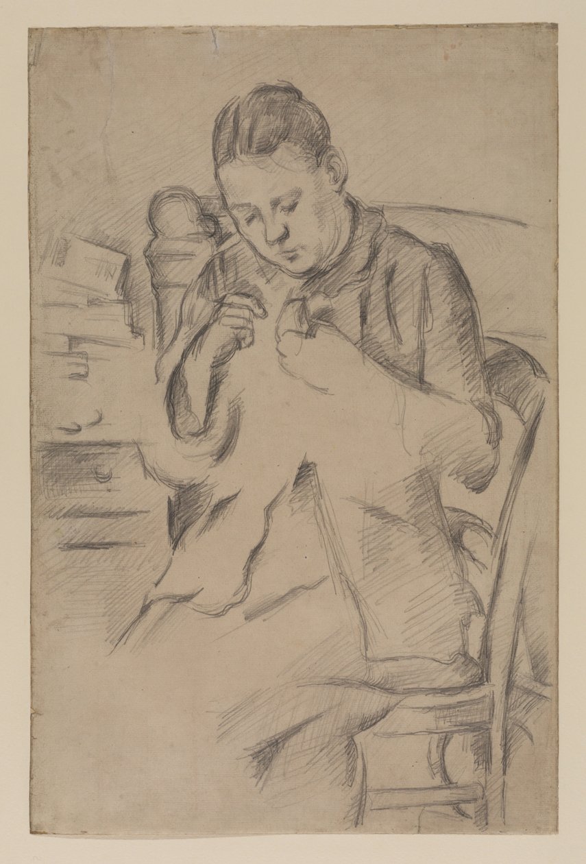 Hortense Fiquet, Madame Cezanne, che cuce, c.1880 (matita su carta) da Paul Cézanne