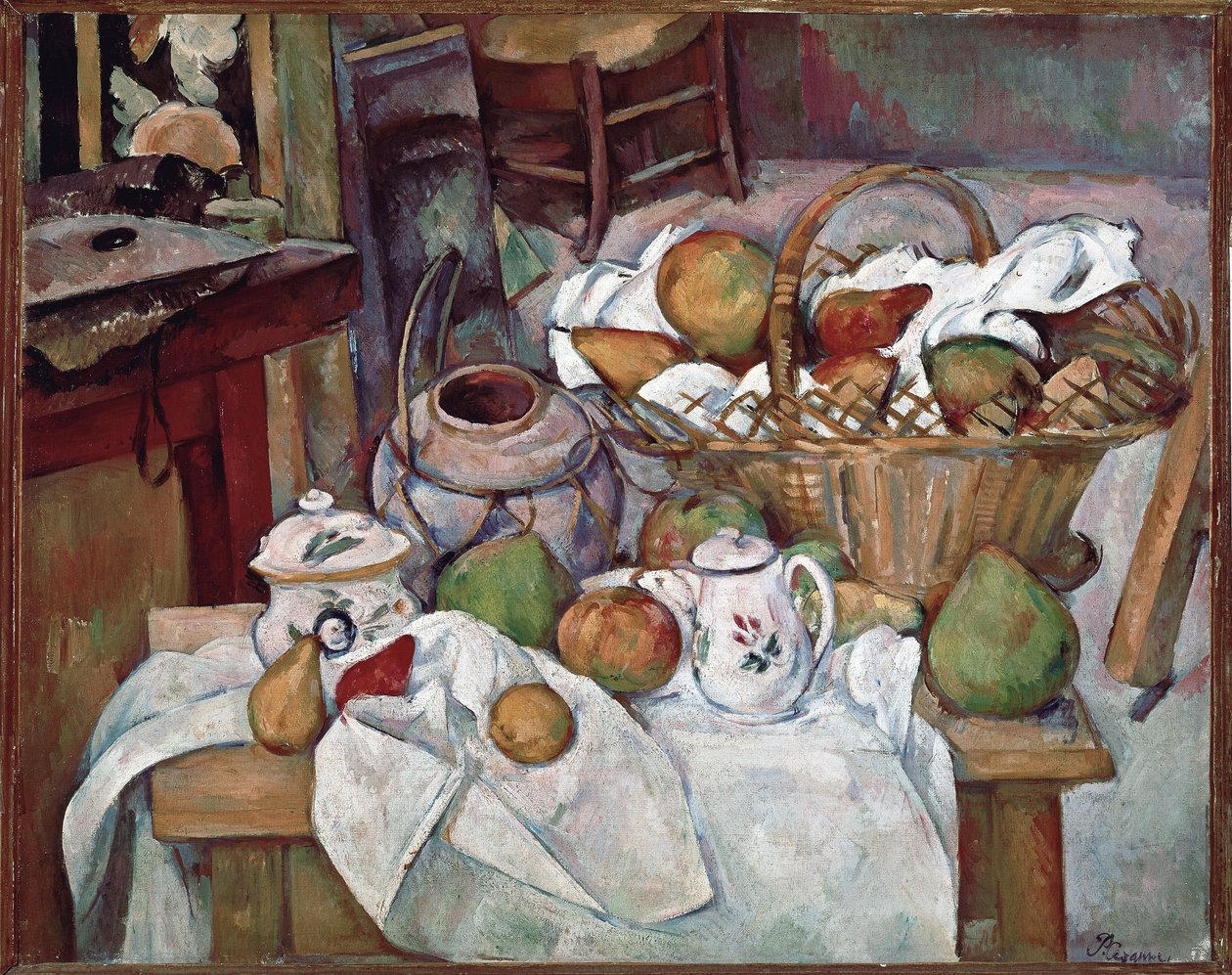 Tavolo da cucina o Natura morta con cesto da Paul Cézanne
