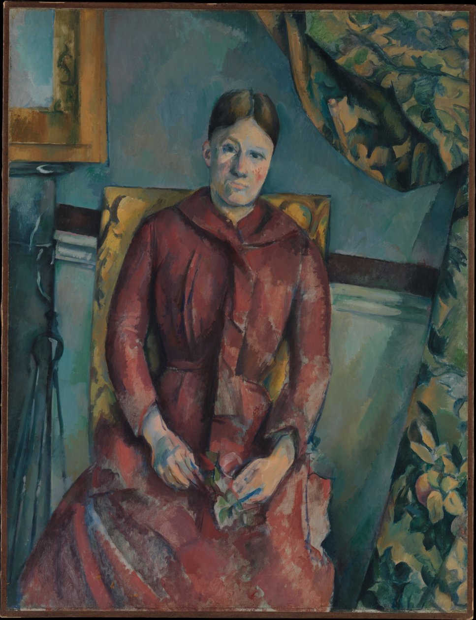 Madame Cézanne in abito rosso da Paul Cézanne