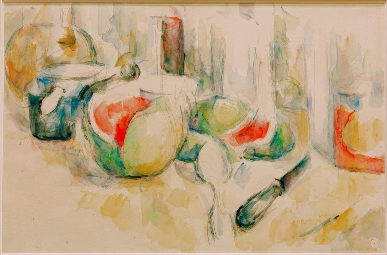 Natura morta con anguria tagliata da Paul Cézanne