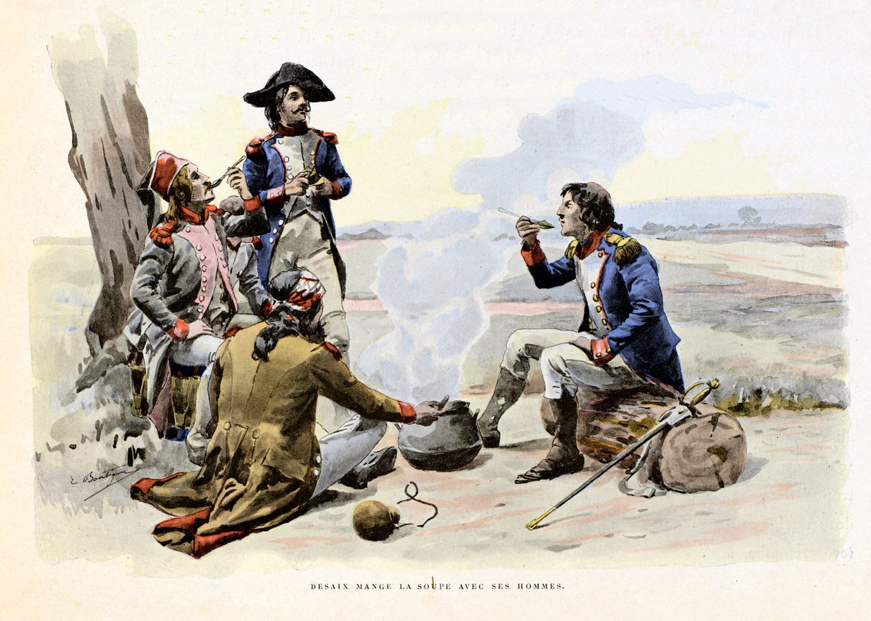 Louis Charles Antoine Desaix de Veygoux mangia la zuppa con i suoi uomini da Paul Émile Boutigny