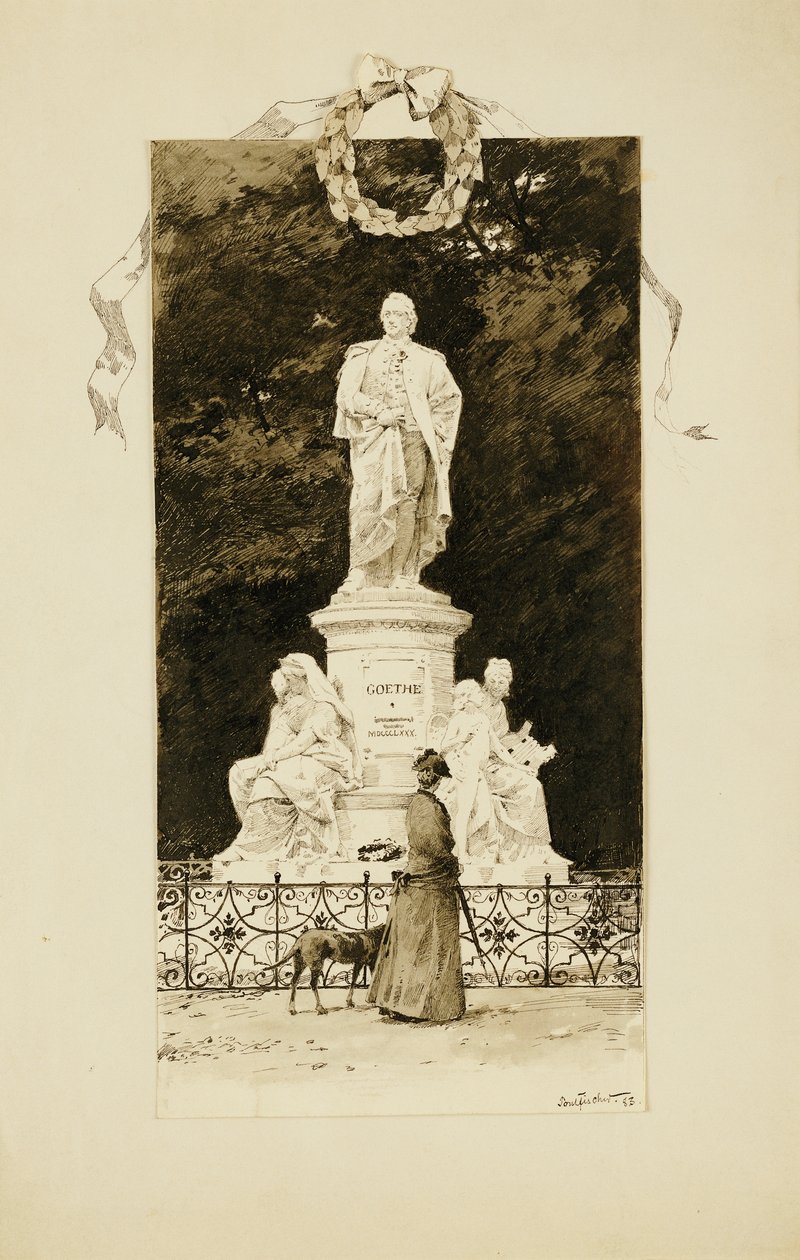 Una signora elegante alla statua di Goethe, 1888 da Paul Fischer