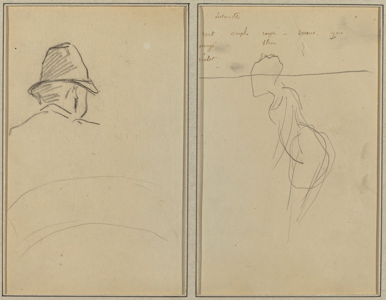 Testa di uomo con cappello, visto da dietro; Una donna in piedi [recto] da Paul Gauguin