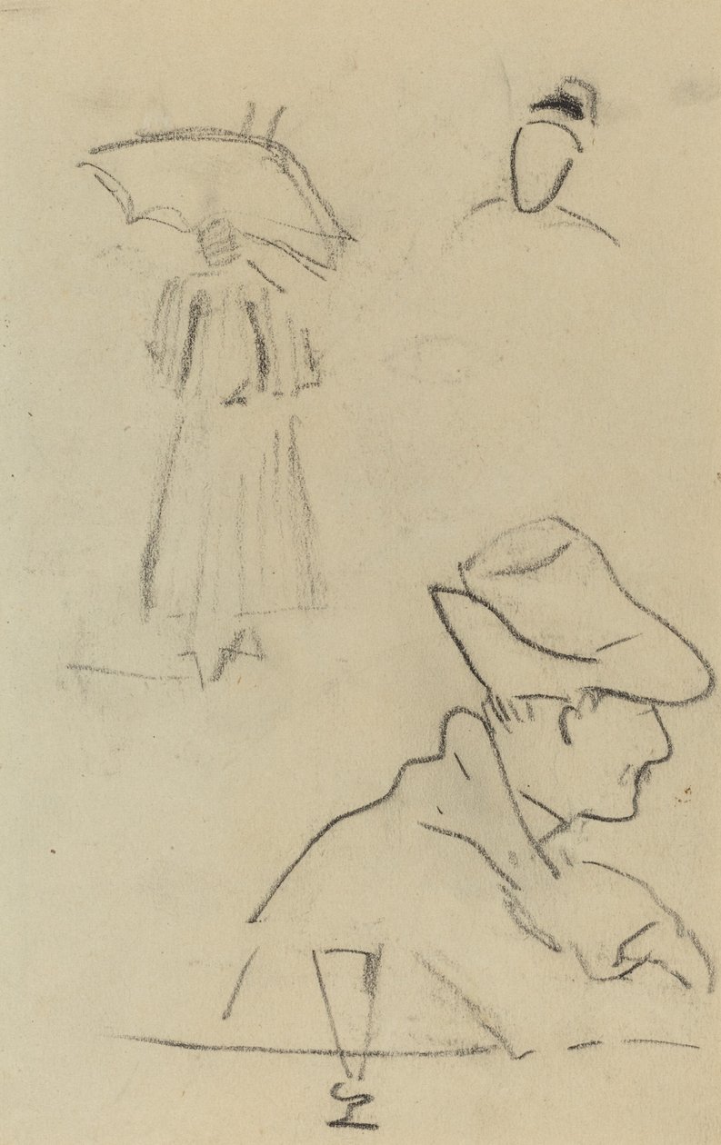 Una Persona che Tiene un Ombrello e un Uomo Seduto con Cappello e Bicchiere da Paul Gauguin