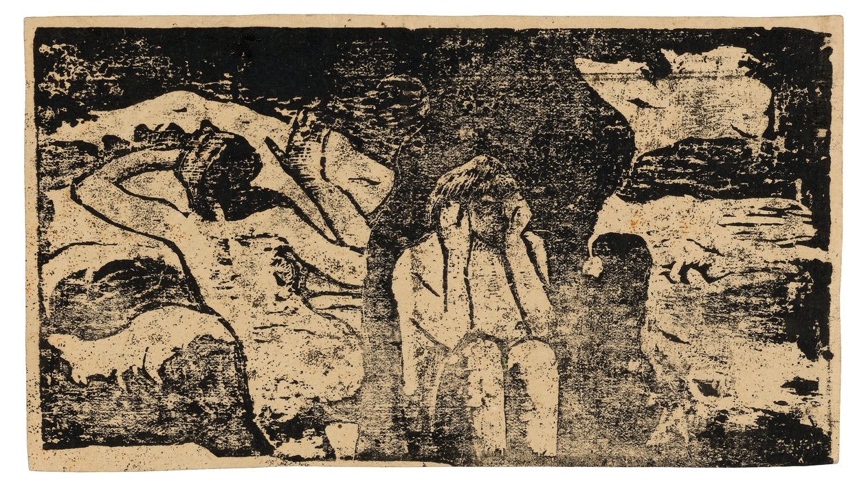 Alle rocce nere, dalla suite di stampe woodblock tardive da Paul Gauguin