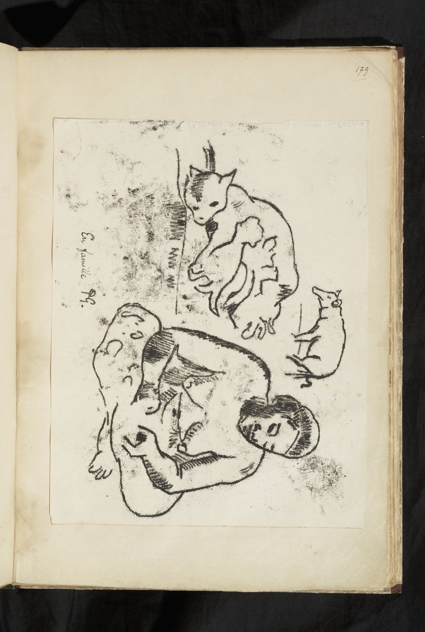 Prima e dopo - Donna seduta, gatto con gattini e un maiale da Paul Gauguin