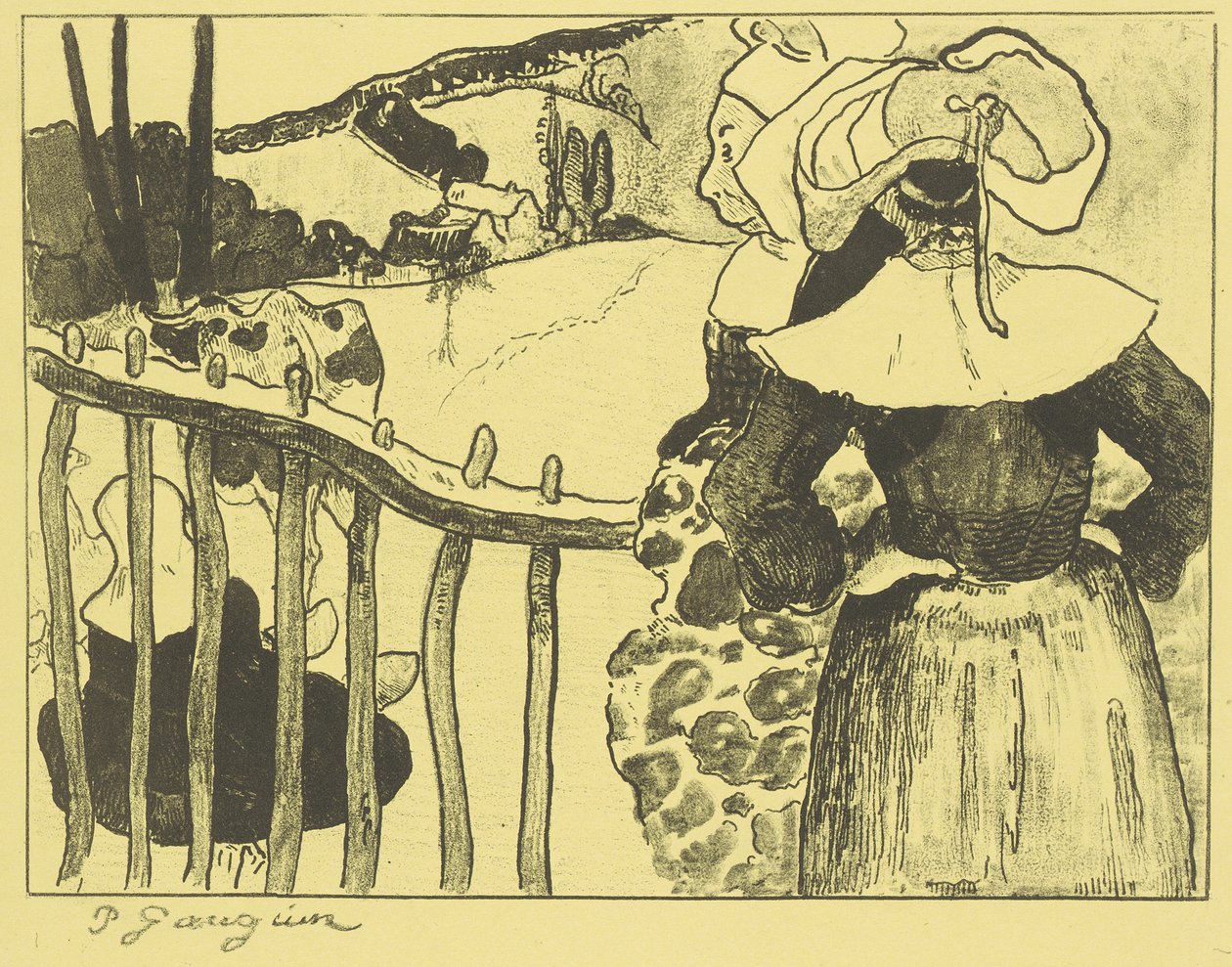 Bretonische Frauen neben einem Zaun da Paul Gauguin
